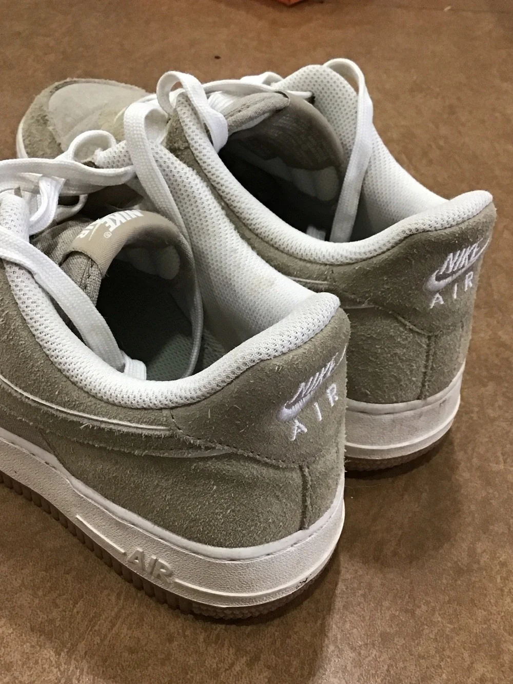 Nike Air Force 1 ‘07’ Low-Top Khaki Canvas, White & Gum Sole Women’s 8.5
